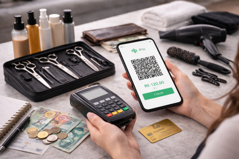 Como cobrar e receber pagamento como cabeleireira: Pix, cartão e organização do básico